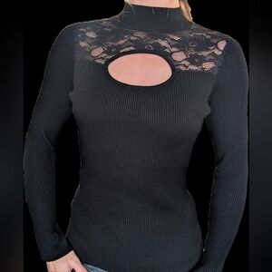 Black Lack Peephole Sweater